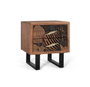 Table de Noche Giner y Colomer 56x50x40 cm en Bois d'Acacia Massif avec 2 Tiroirs et Pieds en Métal Noir, À Monter